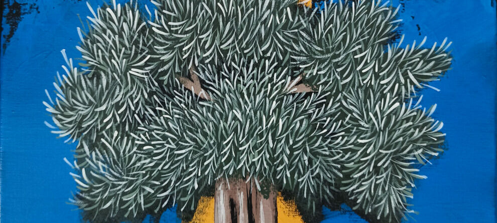 "Tree on a blue background with a dove"-Andreas Galiotos